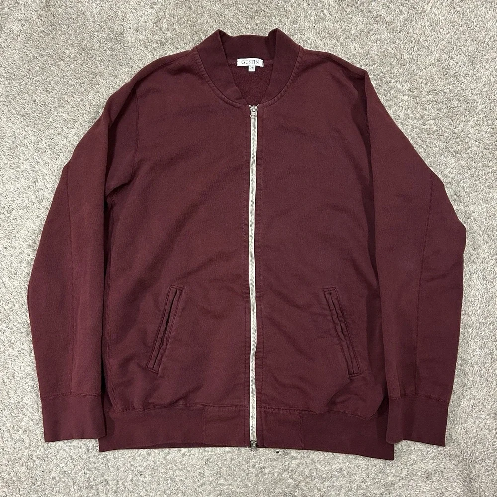 Gustin Full Zip Sweater Mens 2X Red Mock Neck Heavy‎ Weight Cotton